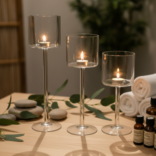 Luminé Trio — Borosil Glass Candle Stands (Set of 3)