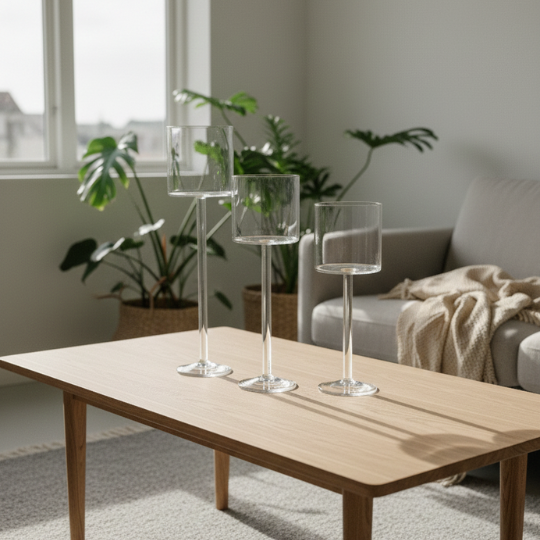 Luminé Trio — Borosil Glass Candle Stands (Set of 3)