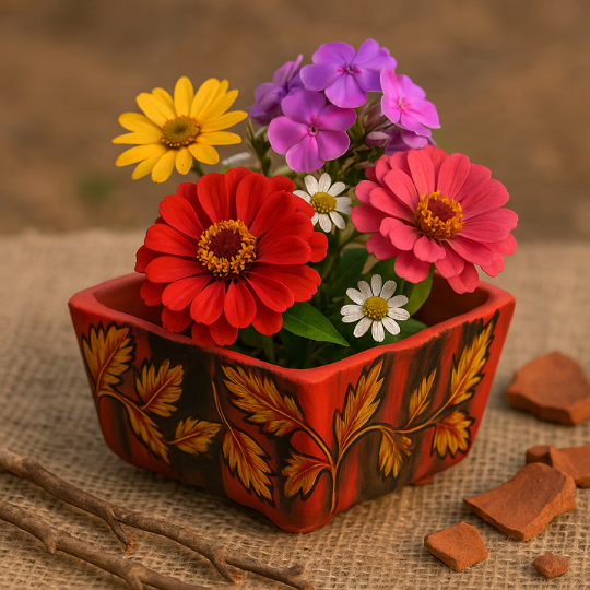 Handpainted Garden Bloom Terracotta Planter