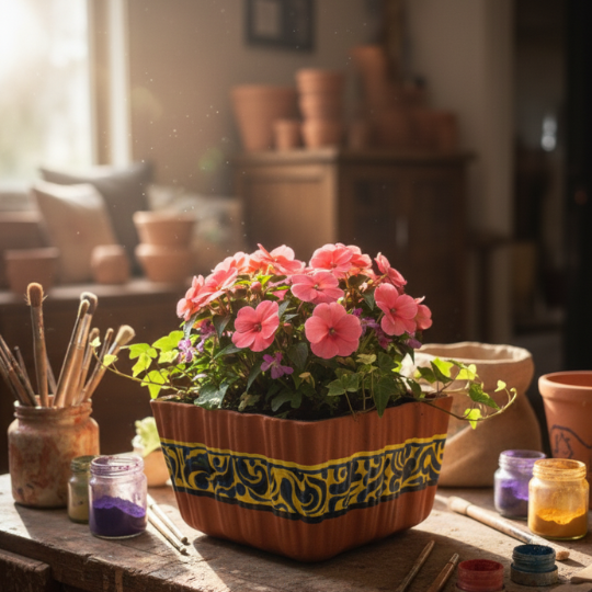 Handpainted Earthtone Terracotta Planter