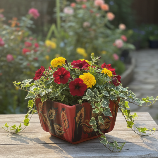 Handpainted Garden Bloom Terracotta Planter
