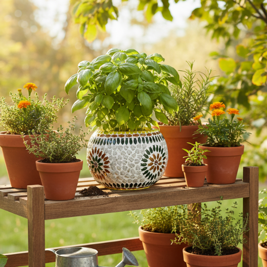 Handcrafted EarthRise Table Top Planter