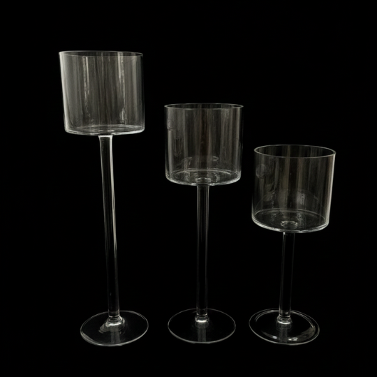 Luminé Trio — Borosil Glass Candle Stands (Set of 3)