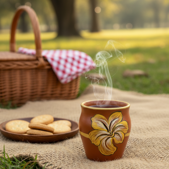 Handpainted Meadow Terracotta Mug ( Set Of 6 )
