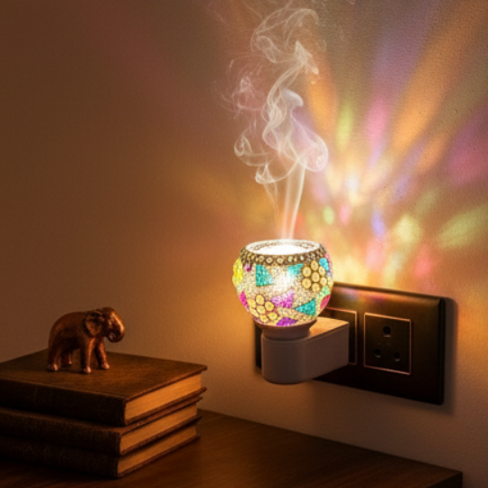 Handcrafted RainbowCrest Glass Shards Camphor & Oil Diffuser Lamp (Kapoor Dani)