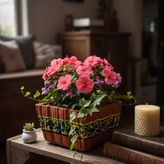 Handpainted Earthtone Terracotta Planter