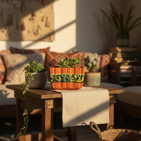 Handpainted Earthtone Terracotta Planter