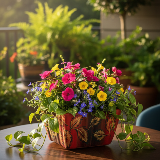 Handpainted Garden Bloom Terracotta Planter