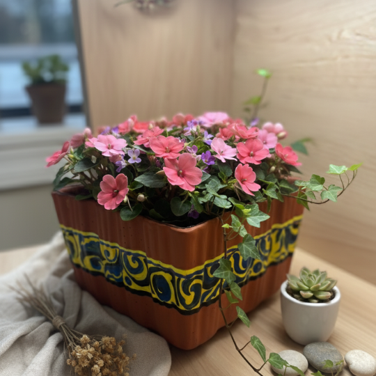 Handpainted Earthtone Terracotta Planter