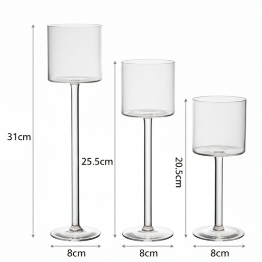 Luminé Trio — Borosil Glass Candle Stands (Set of 3)