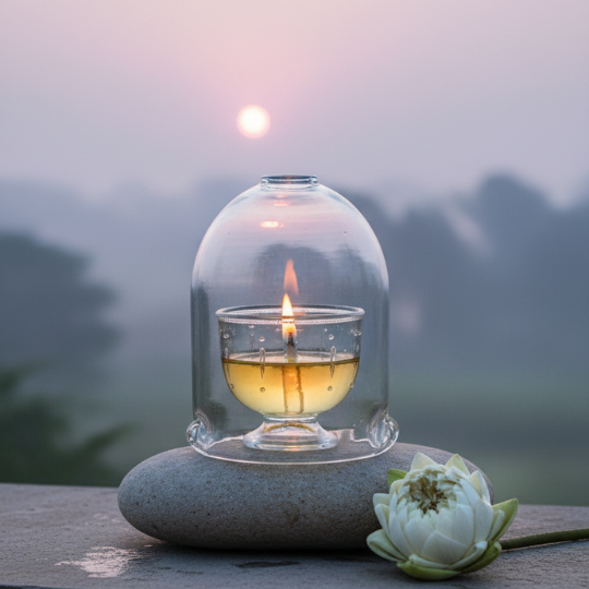 Jyoti Aavaran — Borosil Sacred Diya with Glass Cover